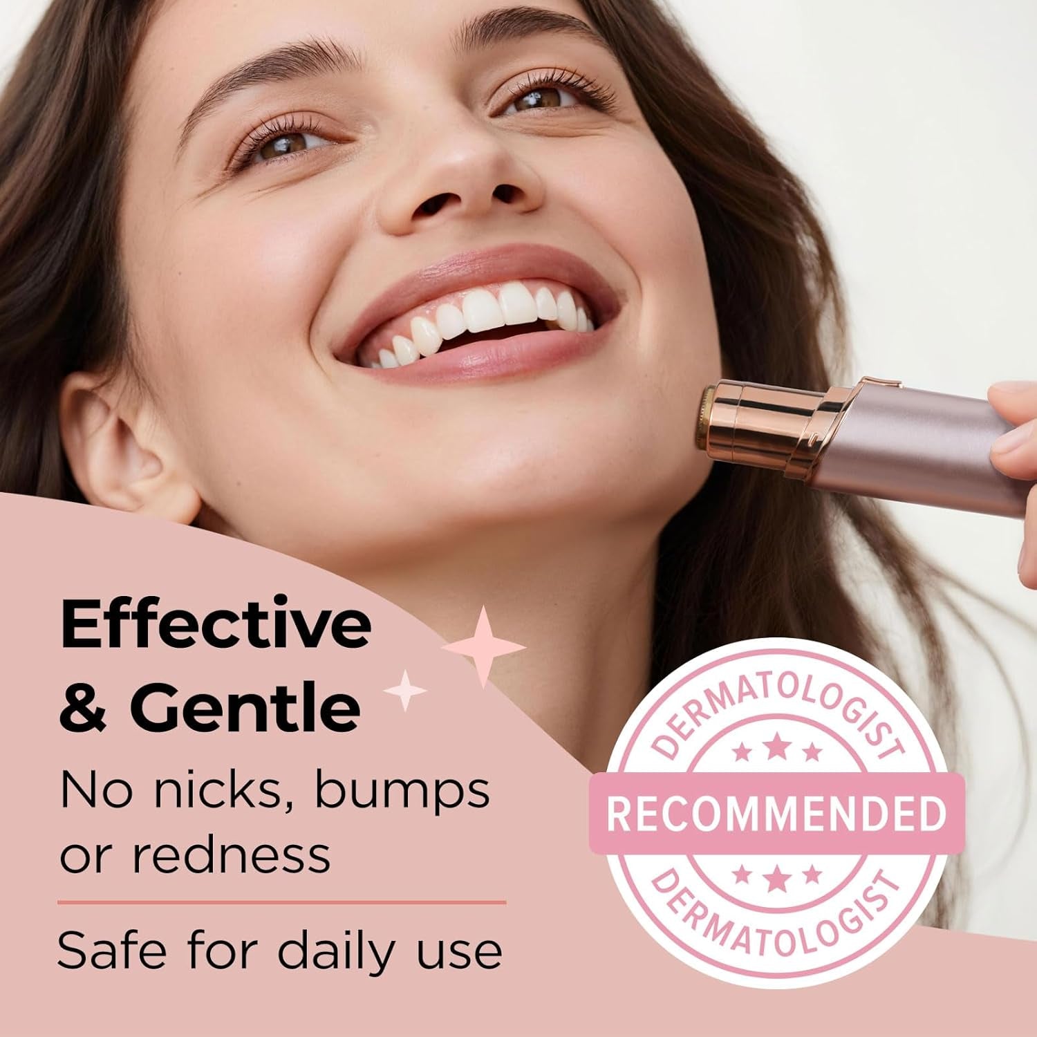 Facial Hair Removal for Women: Electric Face Razor with LED Light - Painless & Instant Results Mini Shaver for Travel Use (Rose Gold)