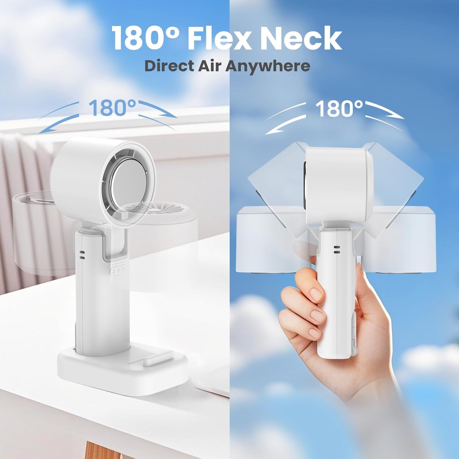 Portable Mini Handheld Fan with Ice Cooler, 180° Adjustable Head, Hook & Phone Stand, 13000RPM Turbo 5-Speed, 4000Mah Battery, Personal Fan for Travel/Office/Outdoor (Milky White)