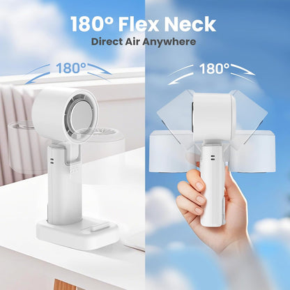 Portable Mini Handheld Fan with Ice Cooler, 180° Adjustable Head, Hook & Phone Stand, 13000RPM Turbo 5-Speed, 4000Mah Battery, Personal Fan for Travel/Office/Outdoor (Milky White)