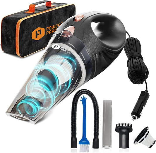 Car Vacuum Cleaner - Portable, High Power, Handheld Vacuums W/ 3 Attachments, 16 Ft Cord & Bag - 12V, Auto Accessories Kit for Interior Detailing - Black