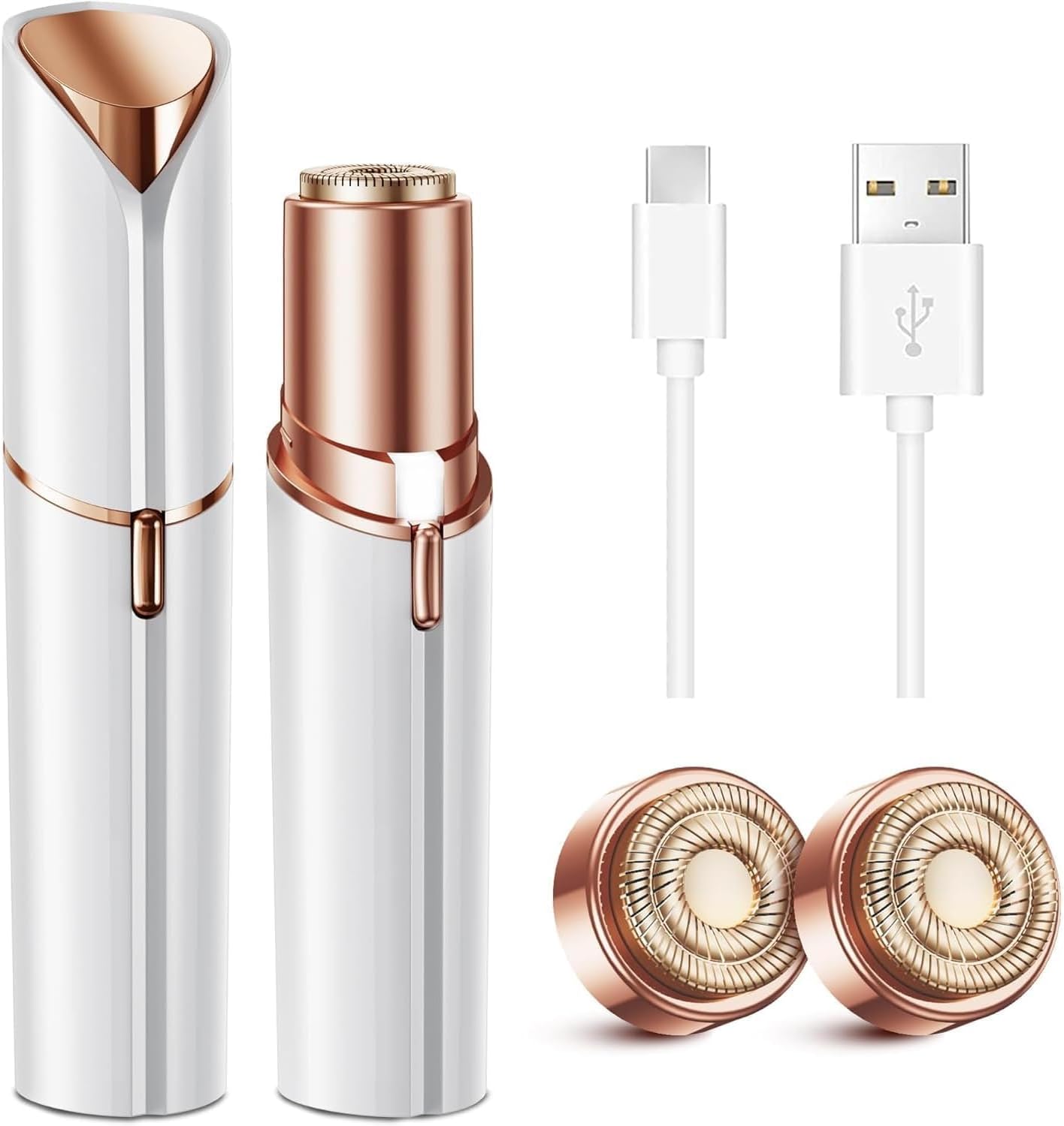 Facial Hair Removal for Women: Electric Face Razor with LED Light - Painless & Instant Results Mini Shaver for Travel Use (Rose Gold)