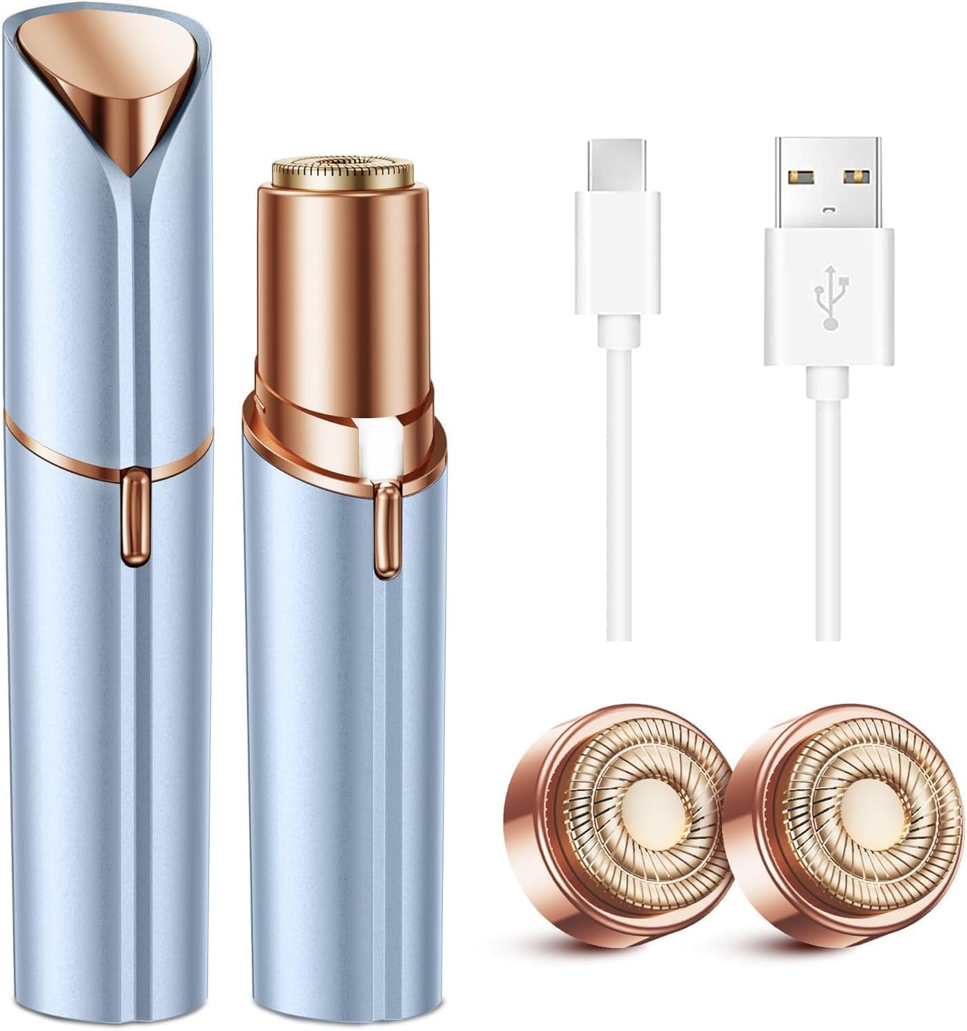 Facial Hair Removal for Women: Electric Face Razor with LED Light - Painless & Instant Results Mini Shaver for Travel Use (Rose Gold)