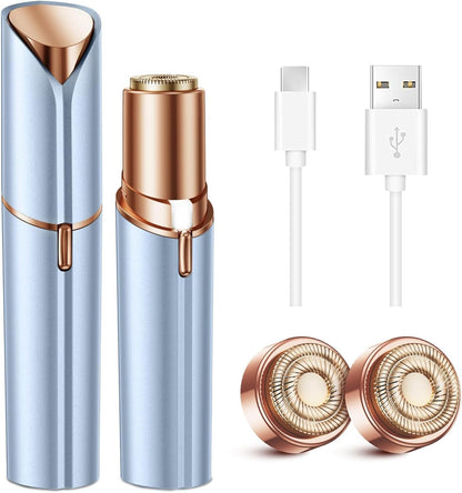 Facial Hair Removal for Women: Electric Face Razor with LED Light - Painless & Instant Results Mini Shaver for Travel Use (Rose Gold)