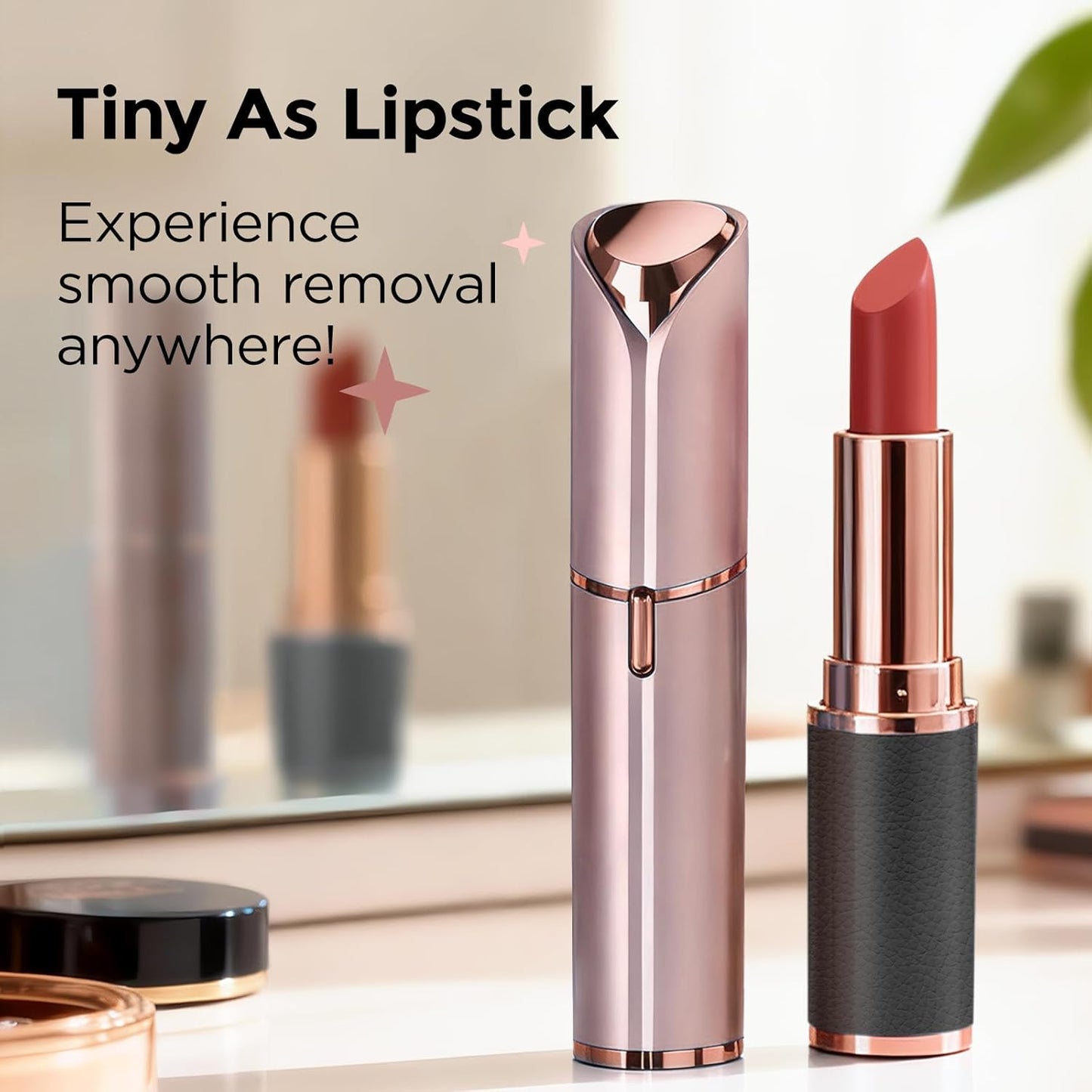 Facial Hair Removal for Women: Electric Face Razor with LED Light - Painless & Instant Results Mini Shaver for Travel Use (Rose Gold)