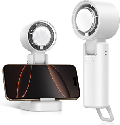 Portable Mini Handheld Fan with Ice Cooler, 180° Adjustable Head, Hook & Phone Stand, 13000RPM Turbo 5-Speed, 4000Mah Battery, Personal Fan for Travel/Office/Outdoor (Milky White)