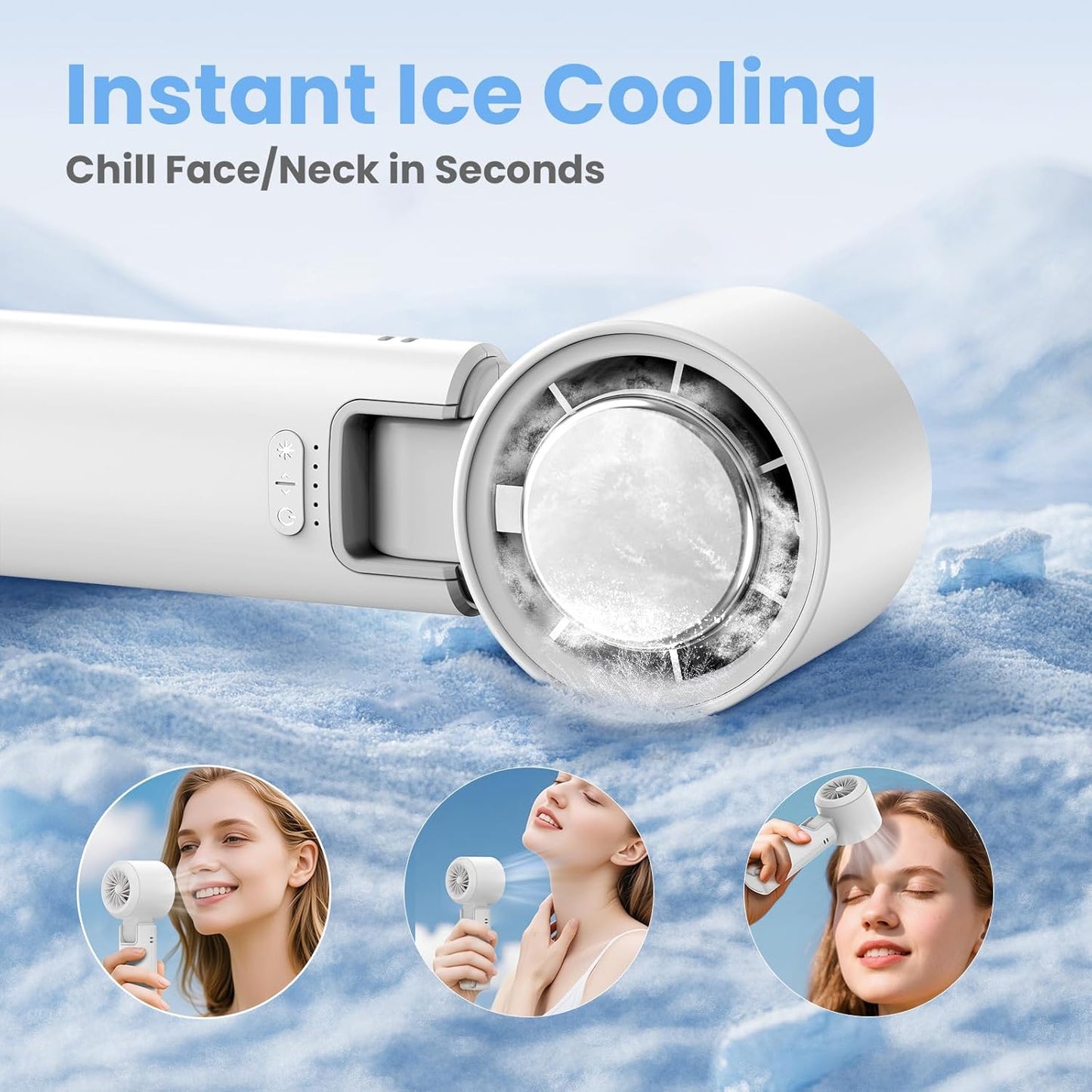 Portable Mini Handheld Fan with Ice Cooler, 180° Adjustable Head, Hook & Phone Stand, 13000RPM Turbo 5-Speed, 4000Mah Battery, Personal Fan for Travel/Office/Outdoor (Milky White)