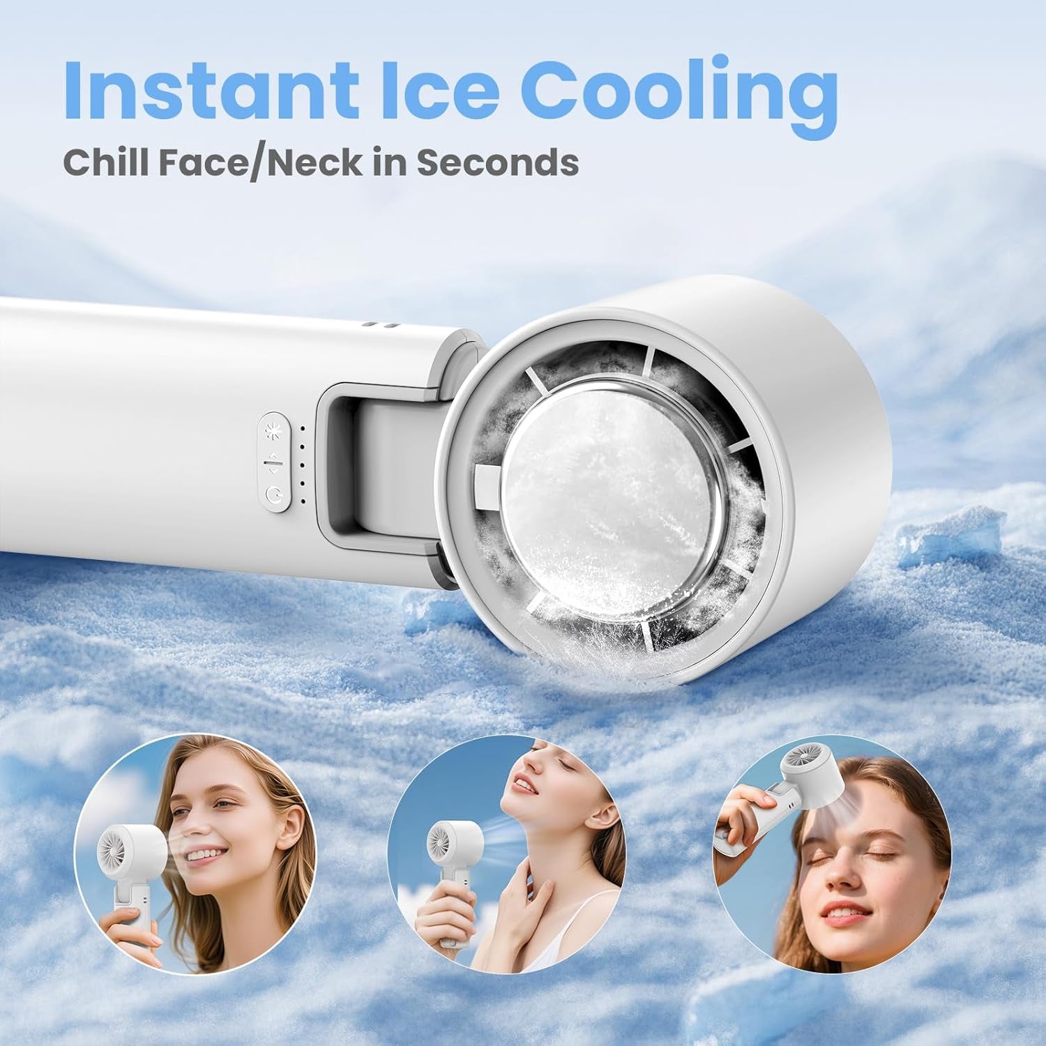 Portable Mini Handheld Fan with Ice Cooler, 180° Adjustable Head, Hook & Phone Stand, 13000RPM Turbo 5-Speed, 4000Mah Battery, Personal Fan for Travel/Office/Outdoor (Milky White)