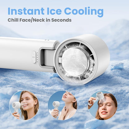 Portable Mini Handheld Fan with Ice Cooler, 180° Adjustable Head, Hook & Phone Stand, 13000RPM Turbo 5-Speed, 4000Mah Battery, Personal Fan for Travel/Office/Outdoor (Milky White)