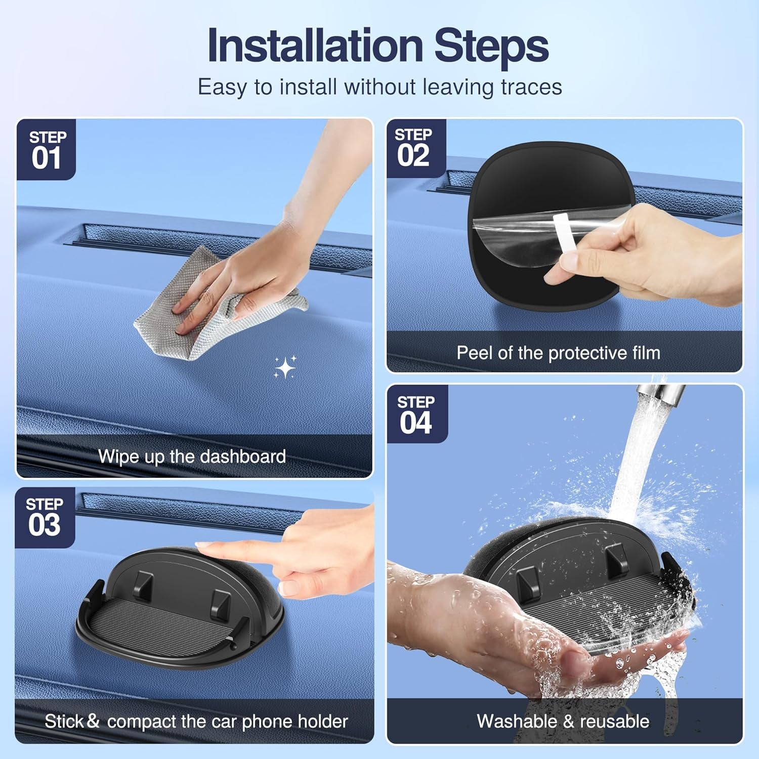 Car Phone Holder, Car Phone Mount Silicone Car Pad Mat for Various Dashboards, Slip Free Desk Phone Stand Compatible with Iphone, Samsung, Android Smartphones, GPS Devices and More, Black