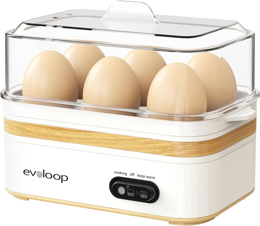 Rapid Egg Cooker Electric 6 Eggs Capacity, Soft, Medium, Hard Boiled, Poacher, Omelet Maker Egg Poacher with Auto Shut-Off, BPA Free-White