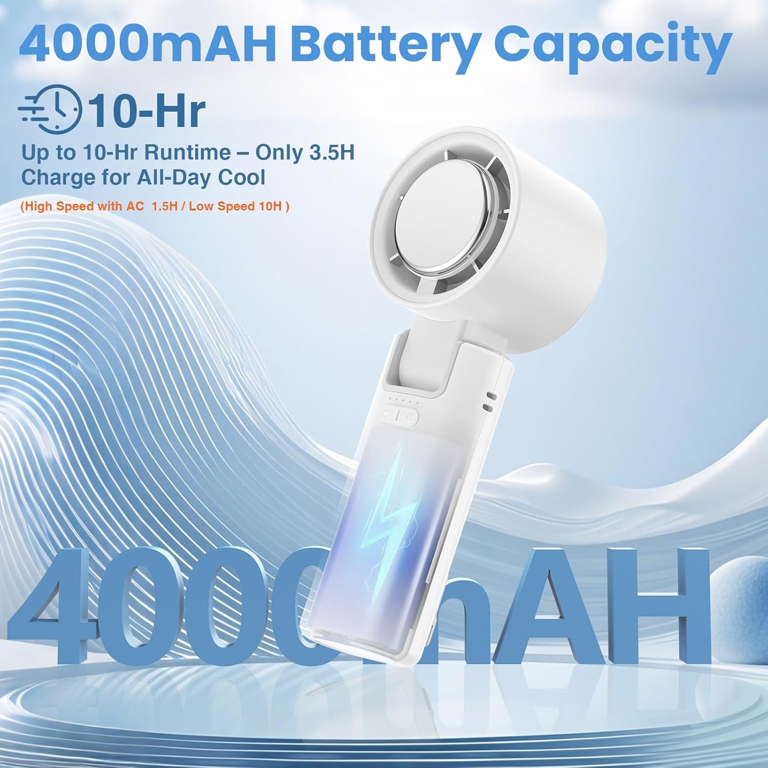 Portable Mini Handheld Fan with Ice Cooler, 180° Adjustable Head, Hook & Phone Stand, 13000RPM Turbo 5-Speed, 4000Mah Battery, Personal Fan for Travel/Office/Outdoor (Milky White)