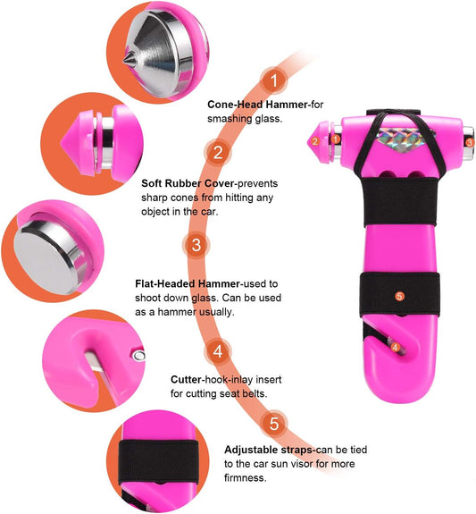 Car Safety Hammer Gift for Women, Three-In-One Tool with Window Breaker and Seat Belt Cutter, Safety Emergency Car Escape Tool for Family, Children.