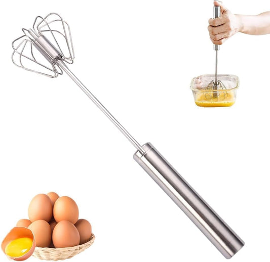 Stainless Steel Semi-Automatic Whisk, 2024 Stainless Steel Egg Whisk Hand Push Rotary Whisk Blender, Hand Push Mixer Stirrer Kitchen Gadgets for Blending, Whisking, Beating Egg Milk (10In)