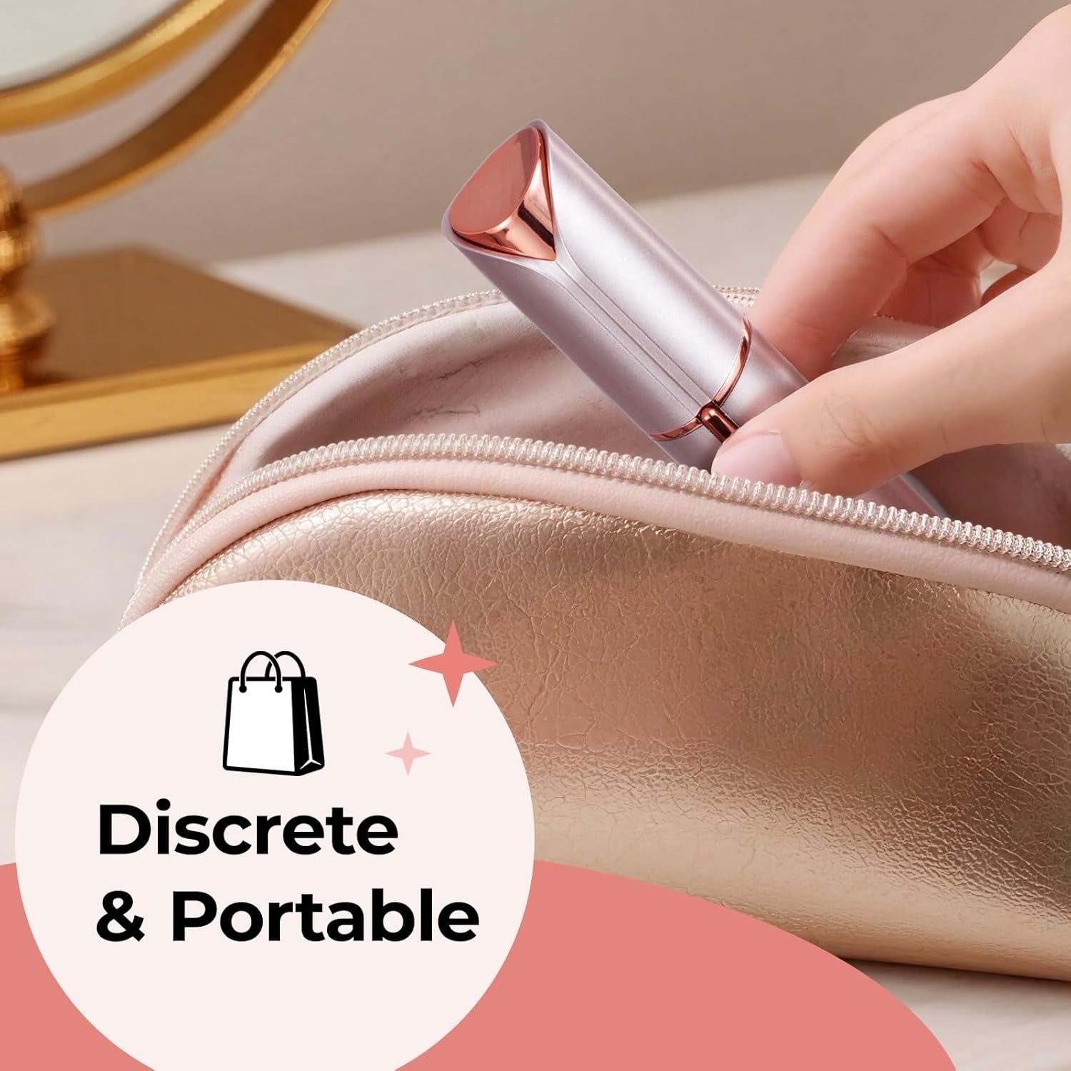 Facial Hair Removal for Women: Electric Face Razor with LED Light - Painless & Instant Results Mini Shaver for Travel Use (Rose Gold)